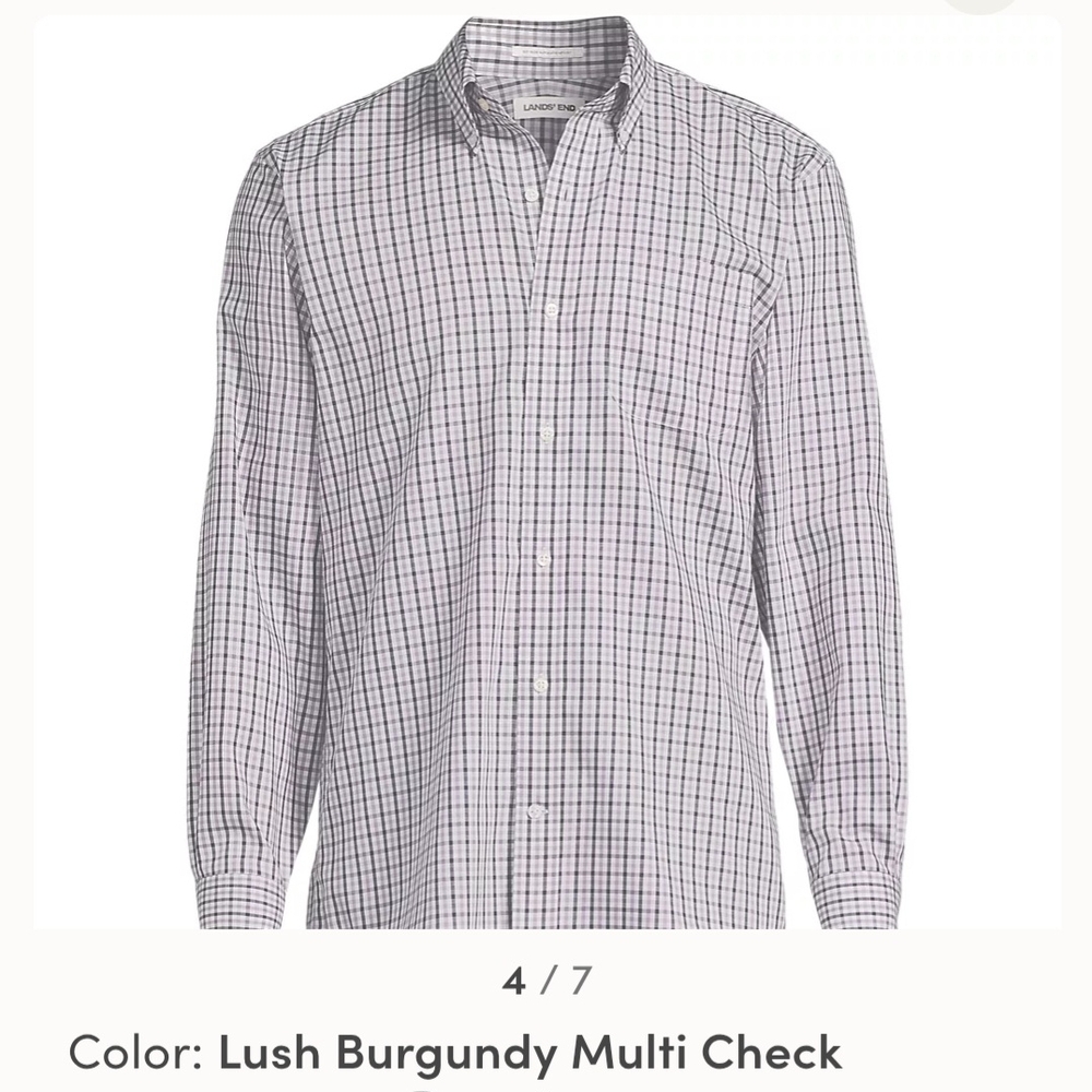 Lands' End Lush Burgundy and White Multi-Check Button-Down Shirt
